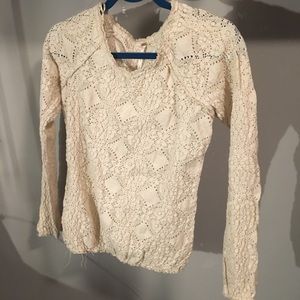 Free People Cream lace top long sleeve